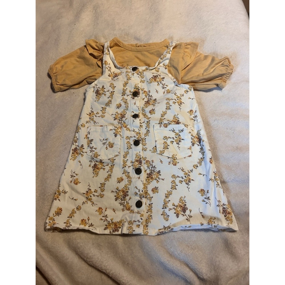 Jessica Simpson Girls 4T Floral Jumper Dress Layered Puff Short Sleeve